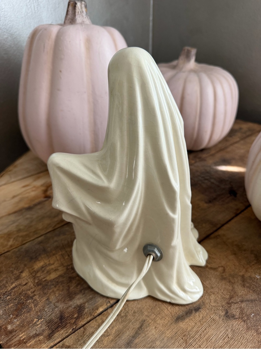 Vintage Ceramic Ghost Figurine with Pumpkin Lamp - Picture 3 of 5